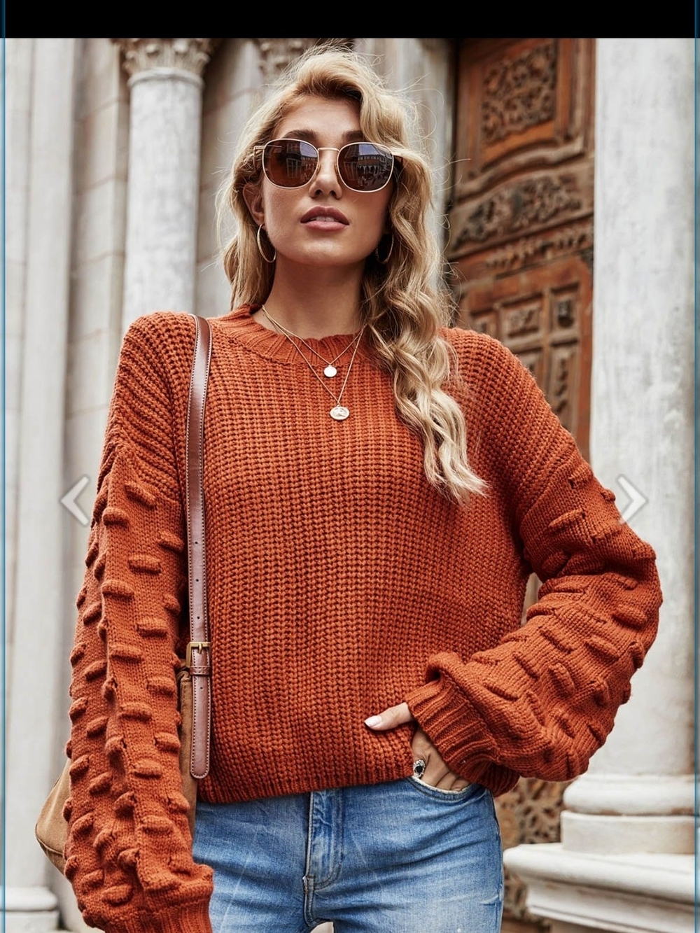 NWT Jessical Simpson Playful Dotted Puff Sleeve Crop Sweater in Pumpkin